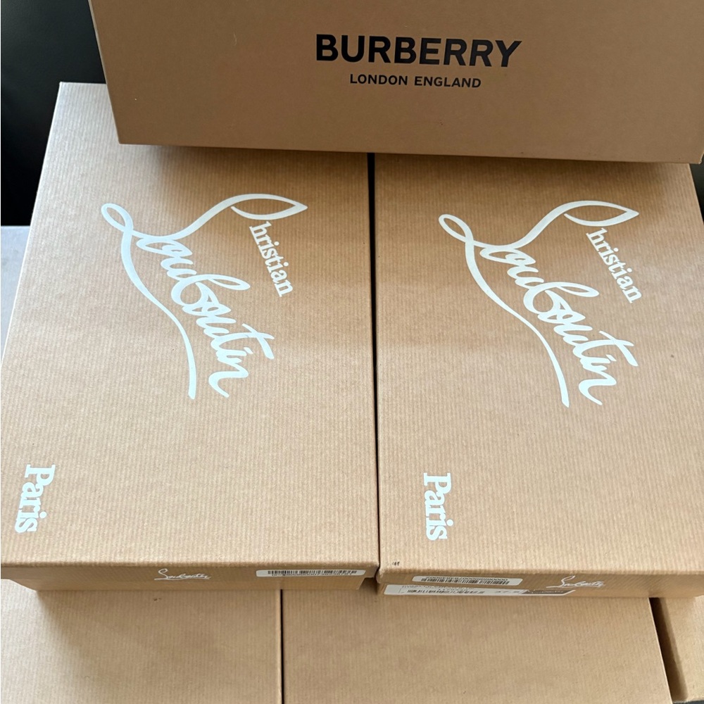 5 Women’s Christian Louboutin Shoe Boxes & 1 Womem’s Burberry Shoe Box